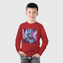 Лонгслив хлопковый детский Горилла в стиле киберпанк, цвет: красный — фото 2
