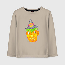 Лонгслив хлопковый детский Веселая тыква в шляпе: для вечеринки на Хэллоуин, цвет: миндальный