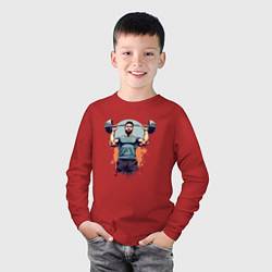 Лонгслив хлопковый детский Мужчина штангист, цвет: красный — фото 2