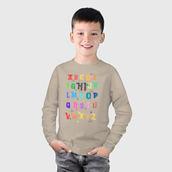 Лонгслив хлопковый детский Английский алфавит в радужном цвете, цвет: миндальный — фото 2