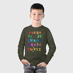 Лонгслив хлопковый детский Английский алфавит в радужном цвете, цвет: меланж-хаки — фото 2