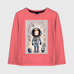 Лонгслив хлопковый детский Милый маленький космонавт - нейросеть, цвет: коралловый