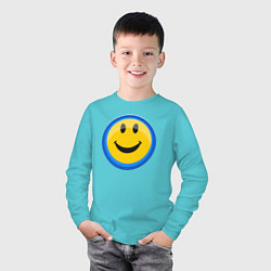 Лонгслив хлопковый детский Смайлик улыбающийся эмодзи, цвет: бирюзовый — фото 2