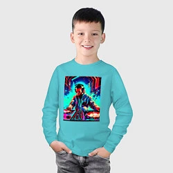Лонгслив хлопковый детский Клубный диджей, цвет: бирюзовый — фото 2