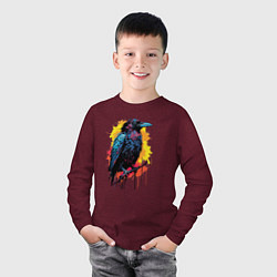 Лонгслив хлопковый детский Яркий ворон - красочная птица, цвет: меланж-бордовый — фото 2