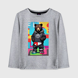 Лонгслив хлопковый детский Прикольный мишутка - поп-арт - нейросеть, цвет: меланж