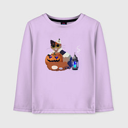 Лонгслив хлопковый детский Кошка с Тыквой, цвет: лаванда