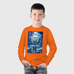 Лонгслив хлопковый детский Тоторо в синих тонах, цвет: оранжевый — фото 2