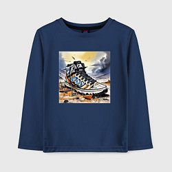 Лонгслив хлопковый детский Арт дизайнерские кеды, цвет: тёмно-синий