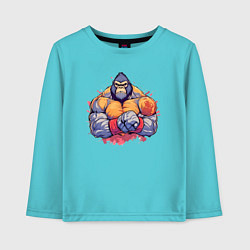 Лонгслив хлопковый детский Горилла бодибилдер, цвет: бирюзовый
