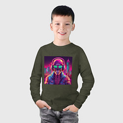 Лонгслив хлопковый детский Скелет в шапке и куртке, цвет: меланж-хаки — фото 2