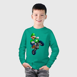 Лонгслив хлопковый детский Луиджи на байке, цвет: зеленый — фото 2