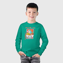 Лонгслив хлопковый детский Акула рамена, цвет: зеленый — фото 2