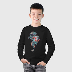 Лонгслив хлопковый детский Китайский дракон с иероглифами, цвет: черный — фото 2