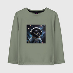 Лонгслив хлопковый детский Черный котик космонавт, цвет: авокадо