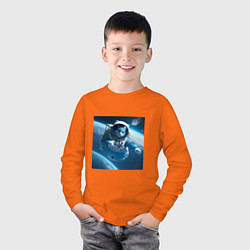 Лонгслив хлопковый детский Голубой котик космонавт, цвет: оранжевый — фото 2