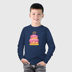 Лонгслив хлопковый детский Розовый торт со свечками, цвет: тёмно-синий — фото 2
