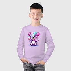 Лонгслив хлопковый детский Мишка фиолетовый с шарами, цвет: лаванда — фото 2
