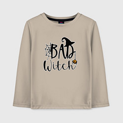 Лонгслив хлопковый детский Bad witch хэллоуин шляпа, цвет: миндальный