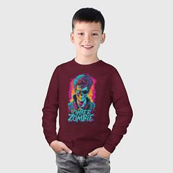 Лонгслив хлопковый детский Кибер зомби Киберпанк, цвет: меланж-бордовый — фото 2