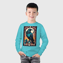 Лонгслив хлопковый детский Ворон в рамке, цвет: бирюзовый — фото 2