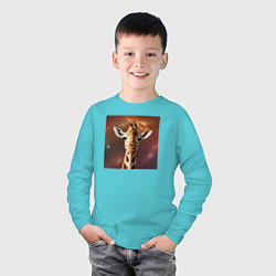 Лонгслив хлопковый детский Космический жираф, цвет: бирюзовый — фото 2