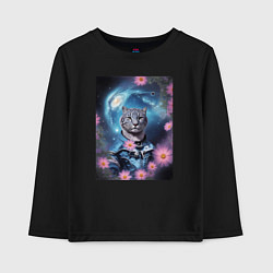 Лонгслив хлопковый детский Тигр в костюме и галактика с цветами, цвет: черный