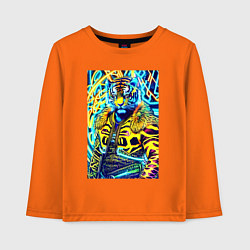 Лонгслив хлопковый детский Neon tiger - pop art - neural network, цвет: оранжевый