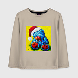 Детский лонгслив Плюшевый синий Санта мишка