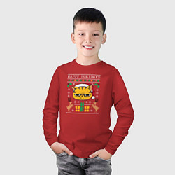 Лонгслив хлопковый детский Happy holidays phrase, цвет: красный — фото 2