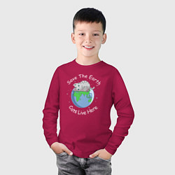 Лонгслив хлопковый детский Save the earth cats live here, цвет: маджента — фото 2
