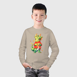 Лонгслив хлопковый детский Милый дракончик в свитере, цвет: миндальный — фото 2