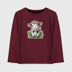 Детский лонгслив Коровка в весенних цветах