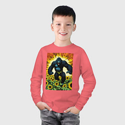 Лонгслив хлопковый детский Разъяренная горилла, цвет: коралловый — фото 2