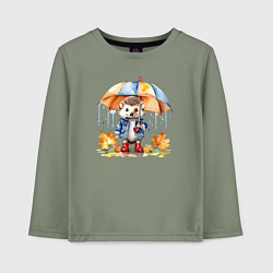 Лонгслив хлопковый детский Осенний ежик с зонтиком, цвет: авокадо