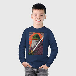 Лонгслив хлопковый детский Pepe samurai, цвет: тёмно-синий — фото 2