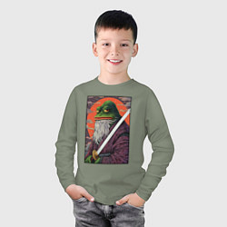 Лонгслив хлопковый детский Pepe samurai, цвет: авокадо — фото 2
