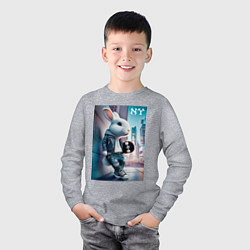 Лонгслив хлопковый детский Зайчик скейтбордист в Нью-Йорке - нейросеть, цвет: меланж — фото 2