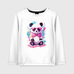 Детский лонгслив Милая панда в розовых очках и бантике