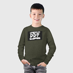 Лонгслив хлопковый детский ДДТ - логотип, цвет: меланж-хаки — фото 2