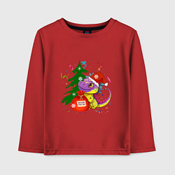 Лонгслив хлопковый детский Новогодний дракон желает счастья, цвет: красный