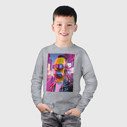 Лонгслив хлопковый детский Кибер Гомер - нейросеть, цвет: меланж — фото 2