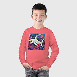 Лонгслив хлопковый детский Акула абстракция, цвет: коралловый — фото 2