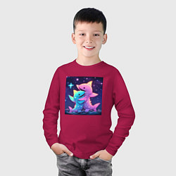 Лонгслив хлопковый детский Звездные акулы, цвет: маджента — фото 2