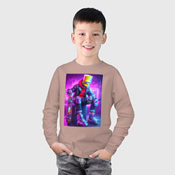 Лонгслив хлопковый детский Барт Симпсон крутой скейтбордист - нейросеть, цвет: пыльно-розовый — фото 2