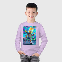 Лонгслив хлопковый детский Скейтбордист Барт Симпсон на фоне граффити, цвет: лаванда — фото 2