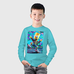 Лонгслив хлопковый детский Скейтбордист Барт Симпсон на фоне граффити, цвет: бирюзовый — фото 2