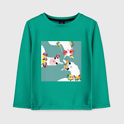 Детский лонгслив Три ламы с цветами