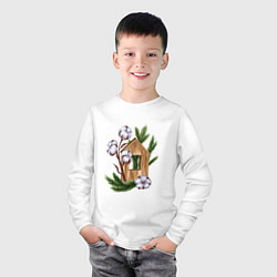 Лонгслив хлопковый детский Деревянный домик с хлопком и еловыми ветками, цвет: белый — фото 2