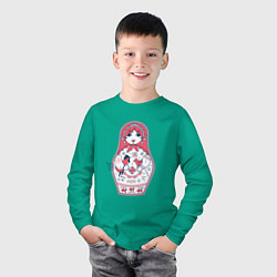 Лонгслив хлопковый детский Матрешка с красным петухом по мотивам мезенской ро, цвет: зеленый — фото 2